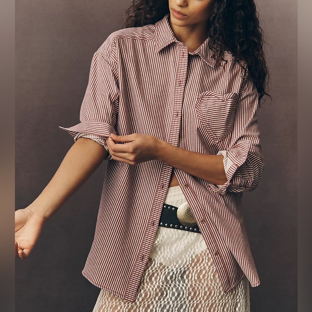 NWT Anthropologie Pilcro Heart Pocket Long-Sleeve Buttondown Shirt